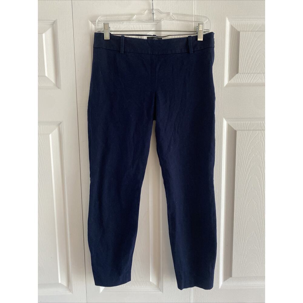 J.Crew Minnie Pant Trousers Womens Size 2 Navy Blue Side Zip Stretch Cotton